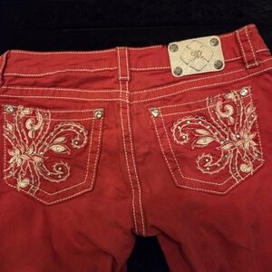 Miss Me Red Boot Cut Jeans with Embroidered Pockets